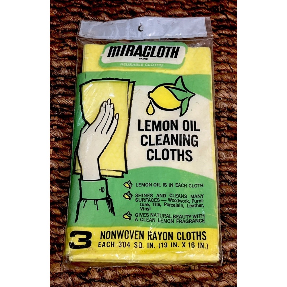 Miracloth Lemon Oil Cleaning Cloths 3 Pack Non-Woven Rayon 19"x16"‎ Vintage NOS!